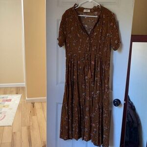 NATURAL LIFE Earthy Brown Floral Midi Dress
